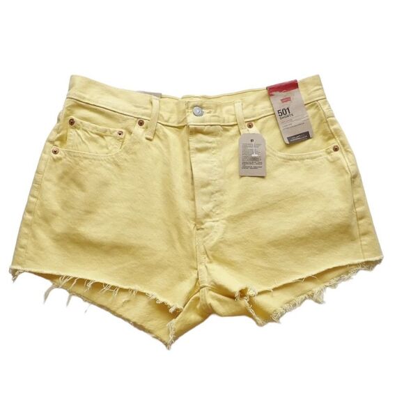 Levi's 501 Button Fly Jean Shorts Yellow Cut Off Hem Size 32 NWT - Picture 1 of 4